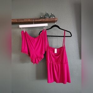 Womens 3X Ruffeled Silk Style Pajamas